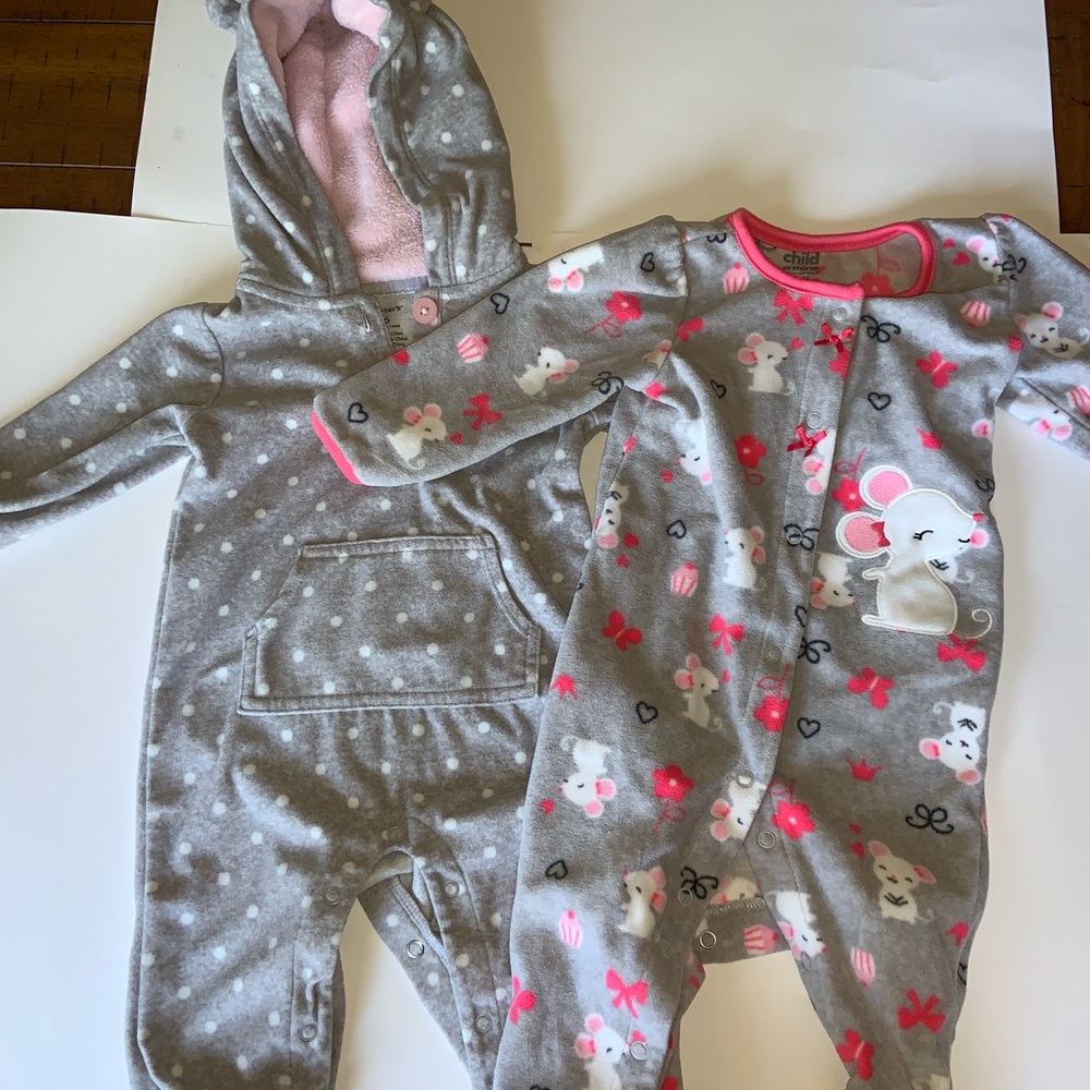 2x 6-9m sleep and play gray baby clothes